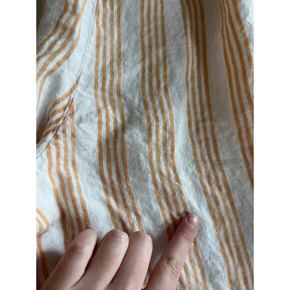 H&M Pants Medium Linen Pull On Stretch Cropped Striped Orange White Beach Boho - Picture 6 of 16